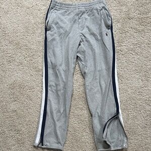 Gray Track Pants with Navy Stripes